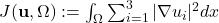 J(\mathbf{u},\Omega) := \int_\Omega \sum_{i=1}^3 |\nabla u_i|^2  dx