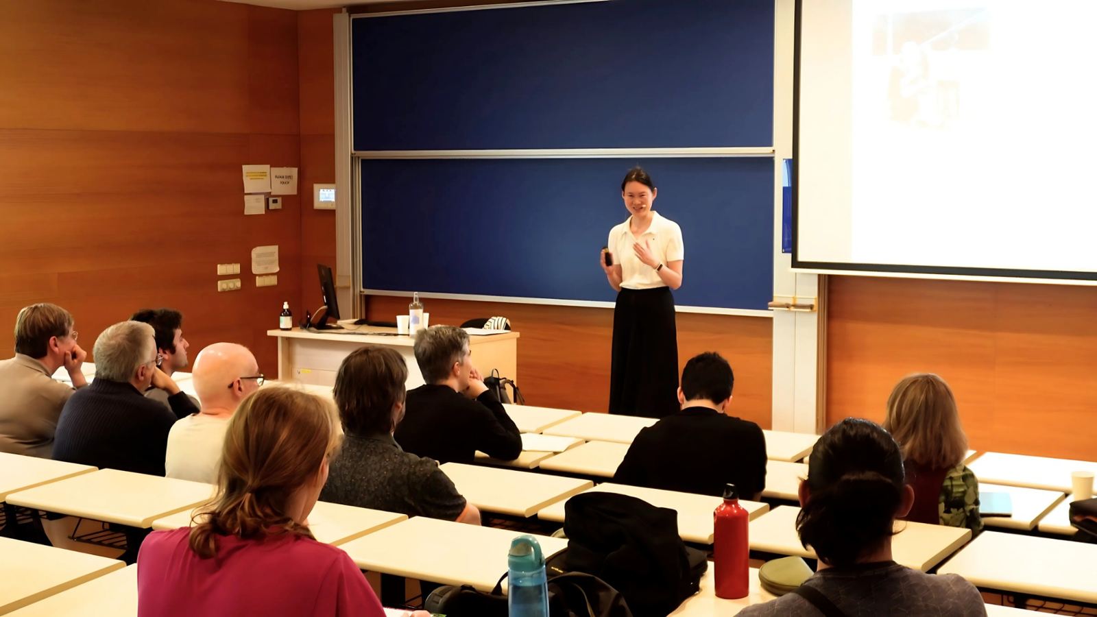 Chenchang Zhu speaking in the CRM auditorium